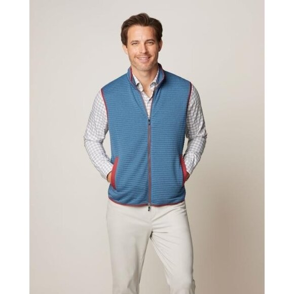 johnnie-O Notch Mens Medium Blue Vest Quilted Sport Full Zip Ribbed NEW